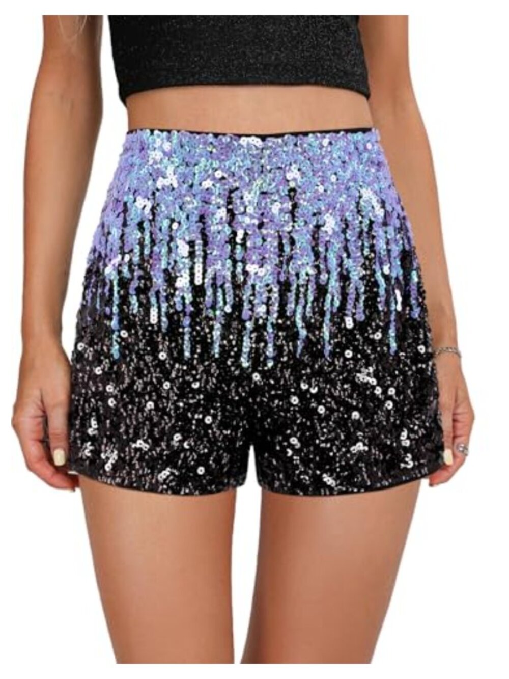 High Waist Sequin Shorts Party Clubwear Sparkly Glitter Hot Pants Straight Leg